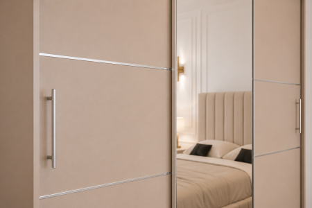 Dormitor Montreal cu Dressing Casmir 250x200, Comodă, Pat și Noptiere Tapițate [4]