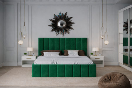 Dormitor Nobless cu Pat Tapițat, Dressing 200x200 Alb și Noptiere [2]