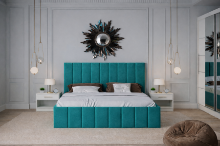 Dormitor Nobless cu Pat Tapițat, Dressing 200x200 Alb și Noptiere [1]