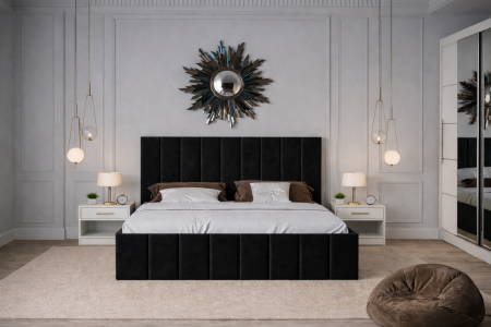 Dormitor Nobless cu Pat Tapițat, Dressing 200x200 Alb și Noptiere [2]