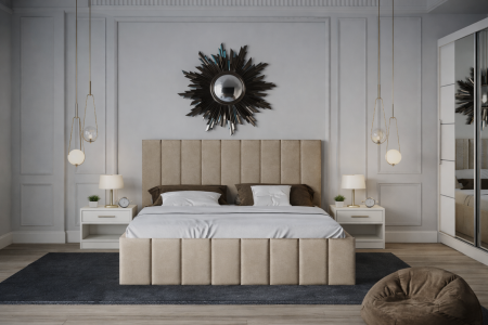 Dormitor Nobless cu Pat Tapițat, Dressing 200x200 Alb și Noptiere [2]