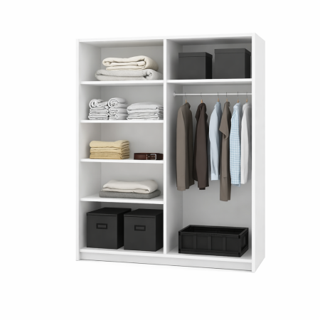 Dormitor Nordis cu Pat Tapițat, Dressing Alb  și Noptiere [3]