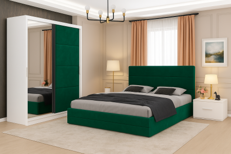 Dormitor Nova cu Dressing Tapițat 150x200+Oglinda