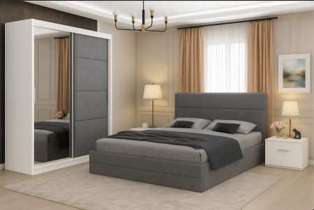 Dormitor Nova cu Dressing Tapițat 150x200+Oglinda