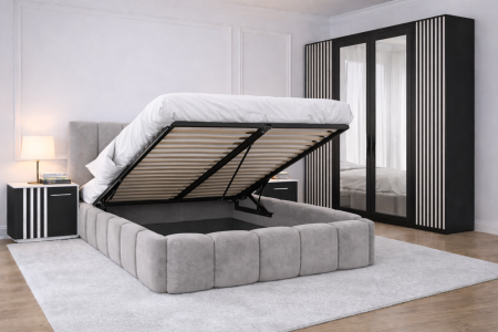 Dormitor Pat Monarch cu Dulap Riflaj Gri Antracit+Alb [1]