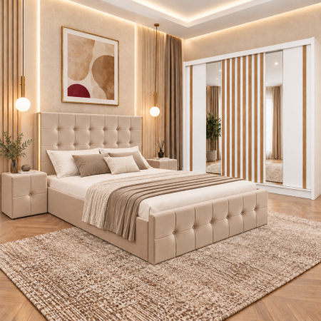 Dormitor Regal new cu dressing Studio Riflaj Alb+Sonoma 250x200 [1]