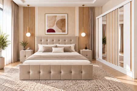 MOBILIER COMPLET DORMITOR - Dormitor Regal new cu dressing Studio Riflaj Alb+Sonoma 250x200