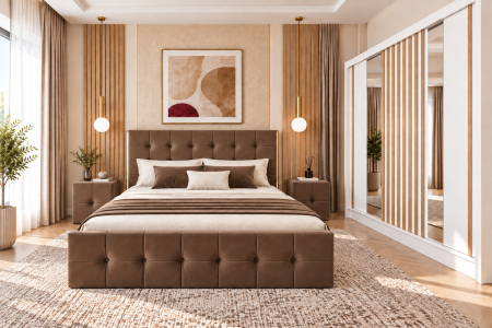 Dormitor Regal new cu dressing Studio Riflaj Alb+Sonoma 250x200