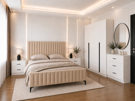 Dormitor Siena cu Dulap Clasic 160x200, Comodă, Pat și Noptiere - Detalii Negre [2]
