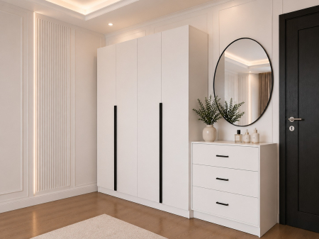 Dormitor Siena cu Dulap Clasic 160x200, Comodă, Pat și Noptiere - Detalii Negre [3]