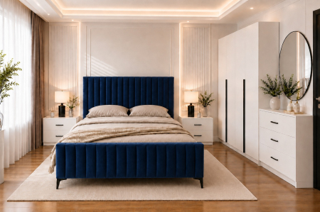 Dormitor Siena cu Dulap Clasic 160x200, Comodă, Pat și Noptiere - Detalii Negre