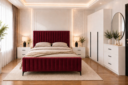 Dormitor Siena cu Dulap Clasic 160x200, Comodă, Pat și Noptiere - Detalii Negre