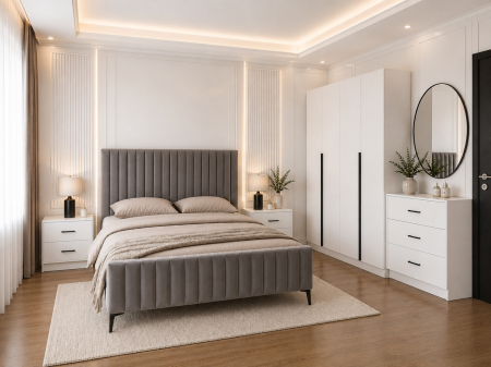 Dormitor Siena cu Dulap Clasic 160x200, Comodă, Pat și Noptiere - Detalii Negre [2]