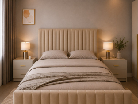 Dormitor Siena cu Dulap Clasic 160x200, Comodă, Pat și Noptiere  - Detalii Aurii [1]