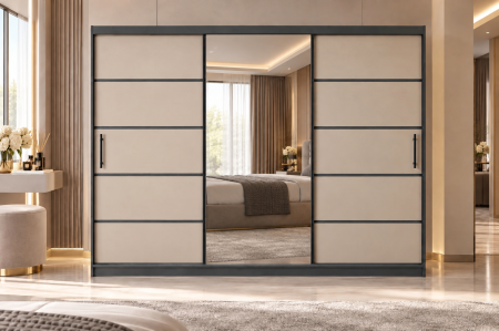 DRESSING/DULAP - Dressing Emporio 250x200 Gri Antracit și Cașmir Cu Oglindă