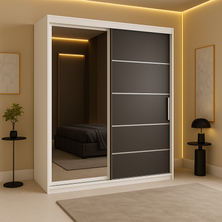 Dressing Emporio Alb cu uși glisante Antracit 150x200 DRESSING/DULAP - Dressing Emporio Alb cu uși glisante Antracit 150x200