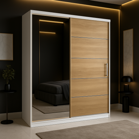 Dressing Emporio Alb cu uși glisante Sonoma 150x200 DRESSING/DULAP - Dressing Emporio Alb cu uși glisante Sonoma 150x200