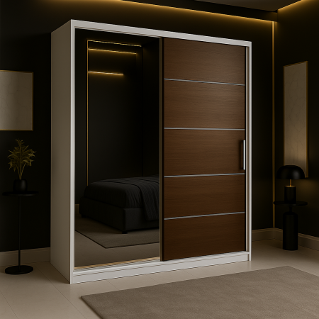Dressing Emporio Alb cu uși glisante Wenge 150x200 DRESSING/DULAP - Dressing Emporio Alb cu uși glisante Wenge 150x200