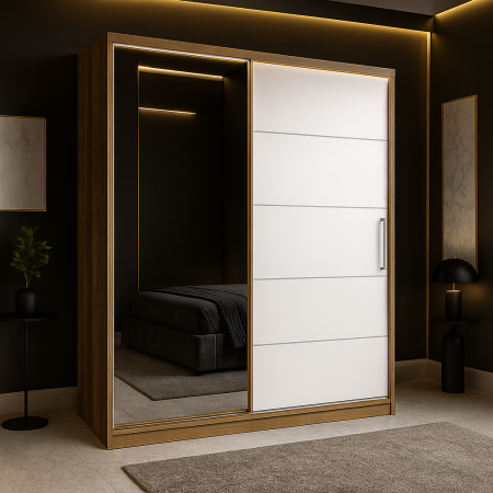 Dressing Emporio Sonoma cu uși glisante Albe 150x200 DRESSING/DULAP - Dressing Emporio Sonoma cu uși glisante Albe 150x200