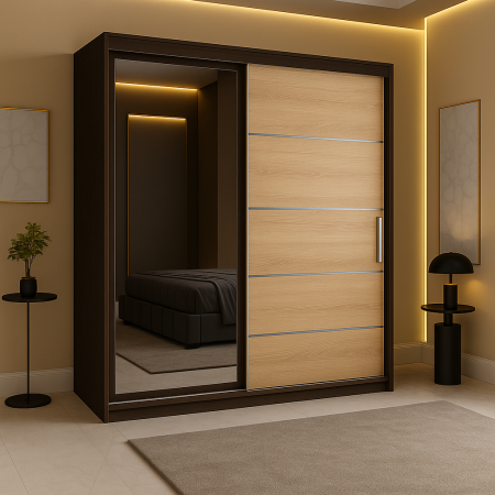 Dressing Emporio Wenge cu uși glisante Sonoma 150x200 DRESSING/DULAP - Dressing Emporio Wenge cu uși glisante Sonoma 150x200