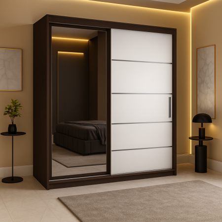 Dressing Emporio Wenge cu uși glisante Albe 150x200 DRESSING/DULAP - Dressing Emporio Wenge cu uși glisante Albe 150x200