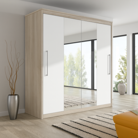 Dressing Monaco Sonoma cu uși glisante Albe 200x200 DRESSING/DULAP - Dressing Monaco Sonoma cu uși glisante Albe 200x200