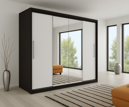 Dressing Monaco Wenge cu uși glisante Albe 200x200 DRESSING/DULAP - Dressing Monaco Wenge cu uși glisante Albe 200x200