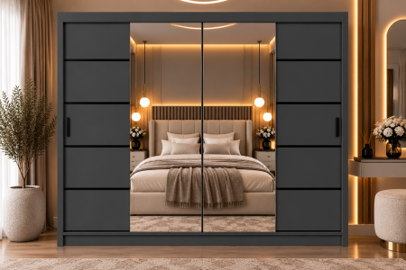 Dressing Viena cu uși glisante Detalii Negre 180x200