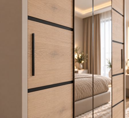 Dressing Viena Cașmir+Sonoma cu uși glisante Detalii Negre 180x200 [2]