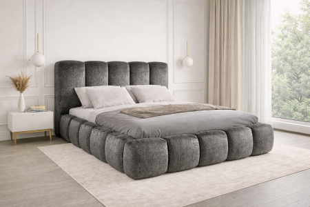 PATURI TAPITATE CU SOMIERA RABATABILA - Pat Boucle Tapițat cu Somieră Rabatabilă