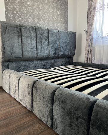 Pat Boucle Tapițat cu Somieră Rabatabilă [2]