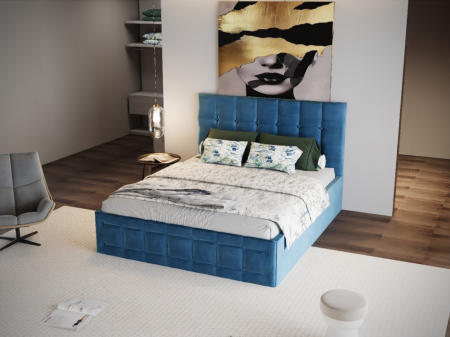 Pat Regal  Tapitat Albastru fara Saltea 160x200 [1]