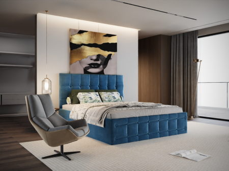 Pat Regal Tapitat Albastru fara Saltea 180x200 [2]
