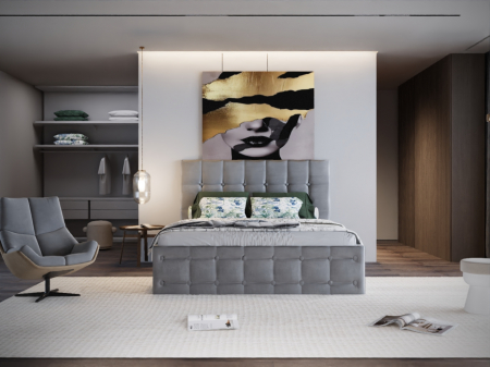 PATURI TAPITATE - Pat Regal Tapitat Gri fara Saltea 180x200