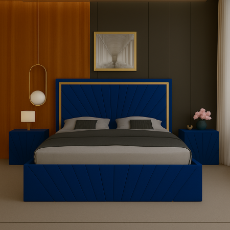 Set Pat Solis cu Banda Aurie Cu Noptiere Tapițate 140x200