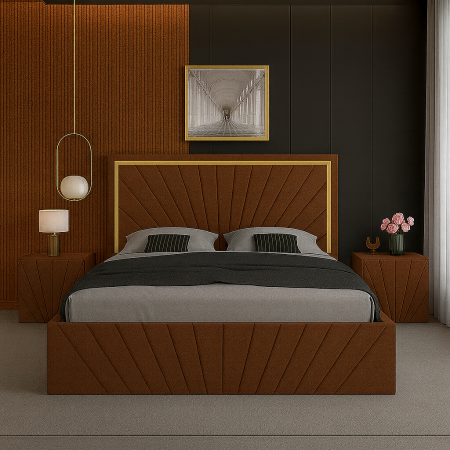 Set Pat Solis cu Banda Aurie Cu Noptiere Tapițate 140x200