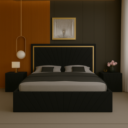 Set Pat Solis cu Banda Aurie Cu Noptiere Tapițate 160x200