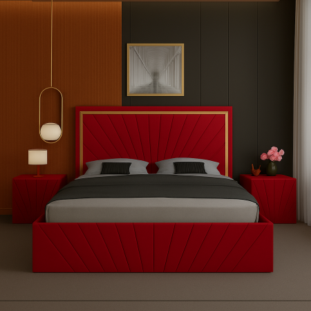 SET PAT CU NOPTIERE - Set Pat Solis cu Banda Aurie Cu Noptiere Tapițate 160x200