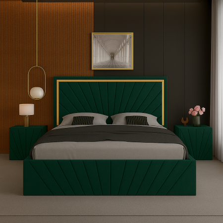 Set Pat Solis cu Banda Aurie Cu Noptiere Tapițate 160x200