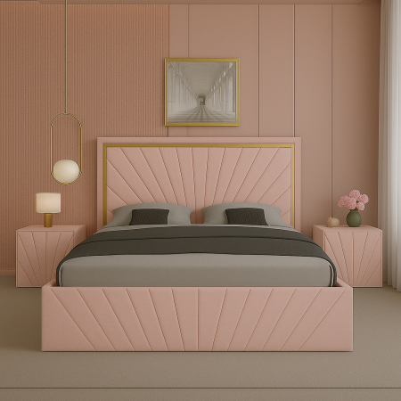 Set Pat Solis cu Banda Aurie Cu Noptiere Tapițate 160x200