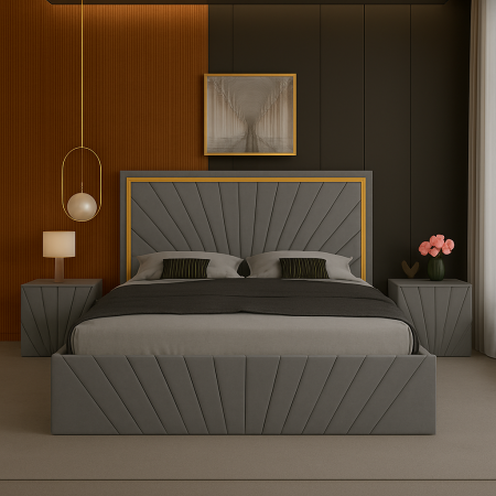 Set Pat Solis cu Banda Aurie Cu Noptiere Tapițate 160x200