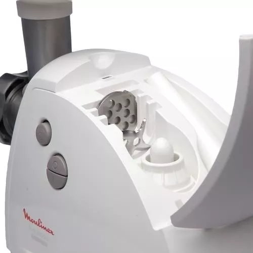 Meat Mincer Moulinex ME626132,  2000W power output,2 perforated discs 4,7/8mm, sausage and kebbe stuffers, 5 grating and slicing attachments, grinding speed 2,6kg / min,  white [3]