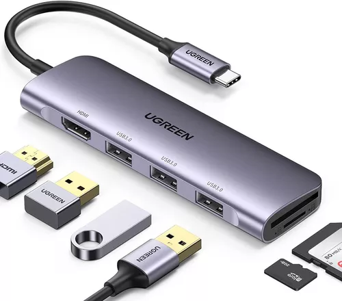 UGREEN HUB 6in1 Type-C 3.0 to HDMI 4K 30Hz + 3*USB-A 3.0 + SD/TF, up to 5Gbps CM195, Space Gray [2]