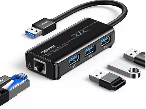 UGREEN HUB 4in1 USB-A 3.0 to 3*USB-A 3.0 + RJ45 1Gbps, Black [2]