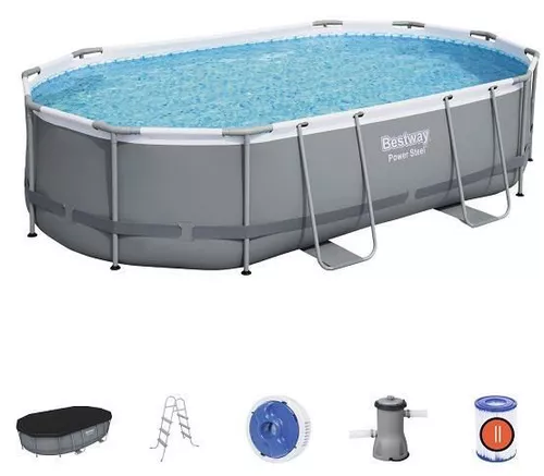Bestway Piscină Power Steel Oval 488x305x107 cm, 10949L, cu cadru metalic + pompă 3028 L/oră, husă, scară, dozator – model 5614V [1]