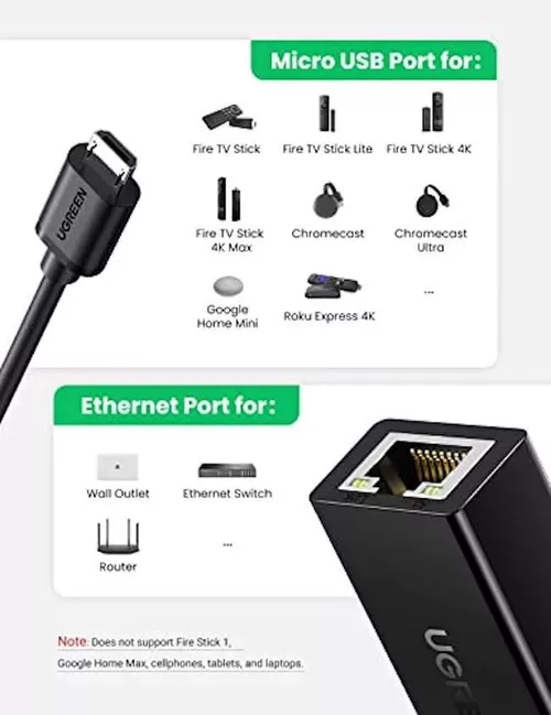UGREEN Adapter for Chromecast Micro USB to Ethernet, Black [4]