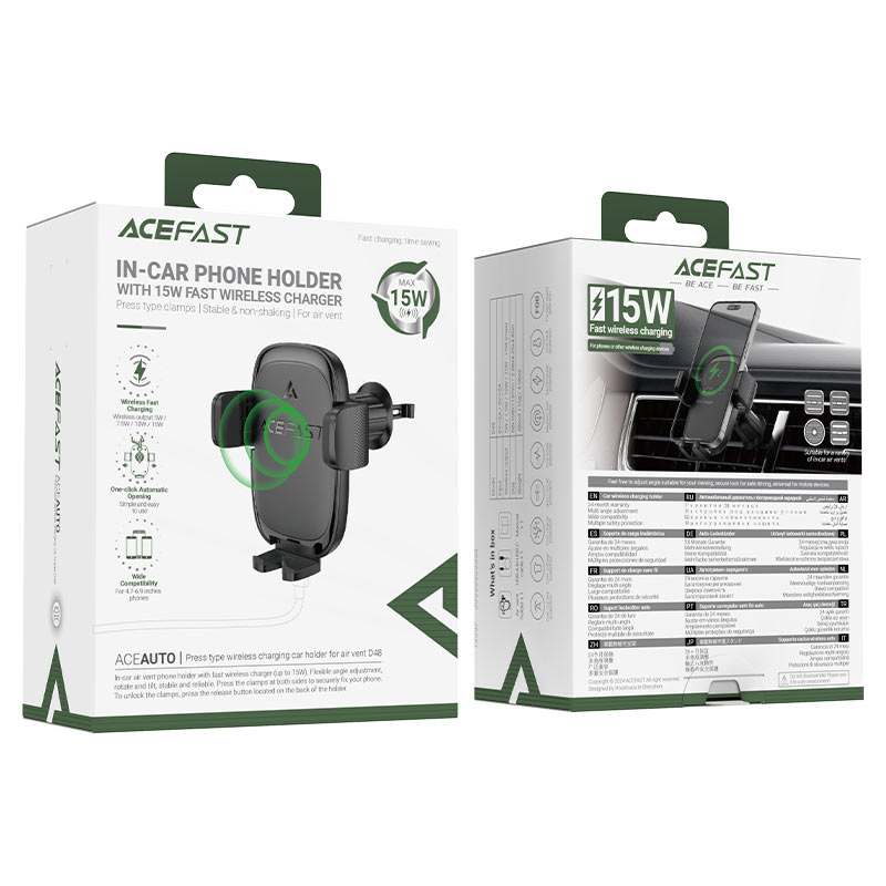 Suport auto wireless D48 cu sistem de prindere prin apăsare pentru aerisire – negru [5]