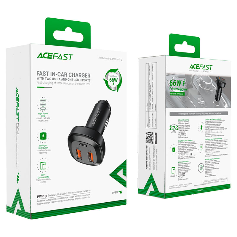 Металлическое автомобильное зарядное устройство B9 66W (2x USB-A + USB-C) – Мощная зарядка для всех устройств одновременно [6]