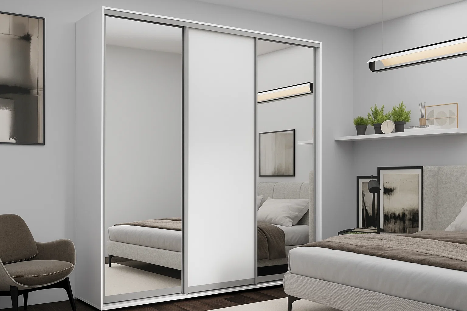 Шкаф с раздвижными дверями Nex Home, 2xЗеркало + 1xЛДСП, Белый 240x60x240 см [1]