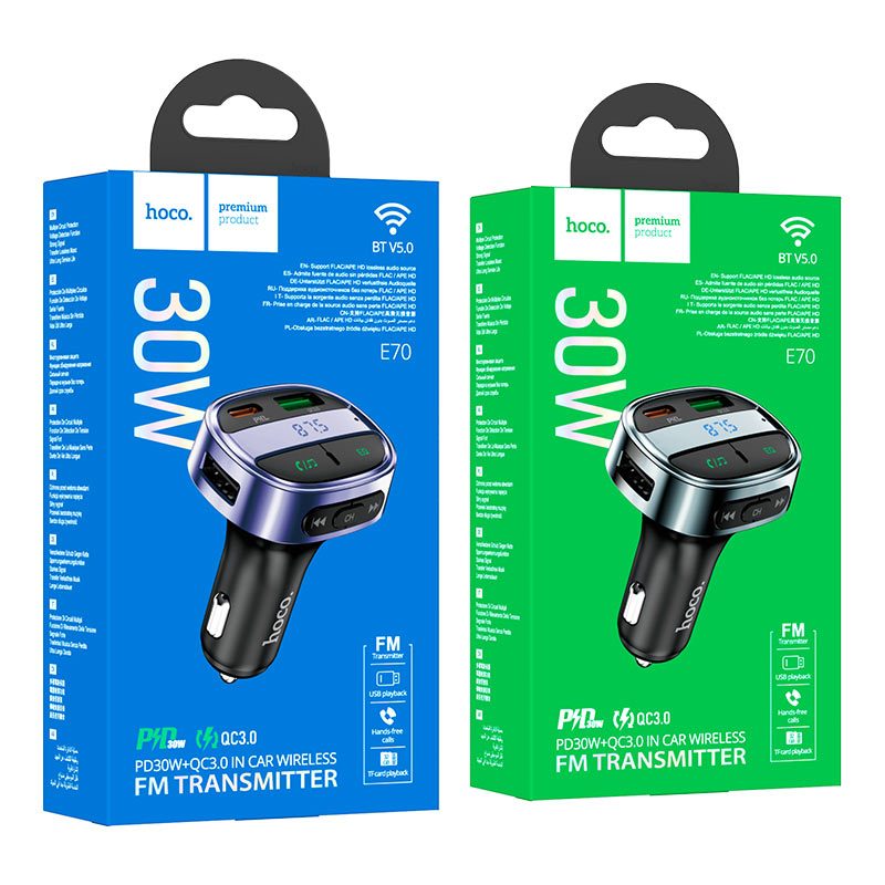 HOCO E70 Transmițător FM Bluetooth pentru mașină cu încărcare rapidă PD30W + QC3.0 [1]